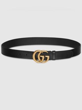 Gucci Black Gold GG Logo Leather Marmont Belt